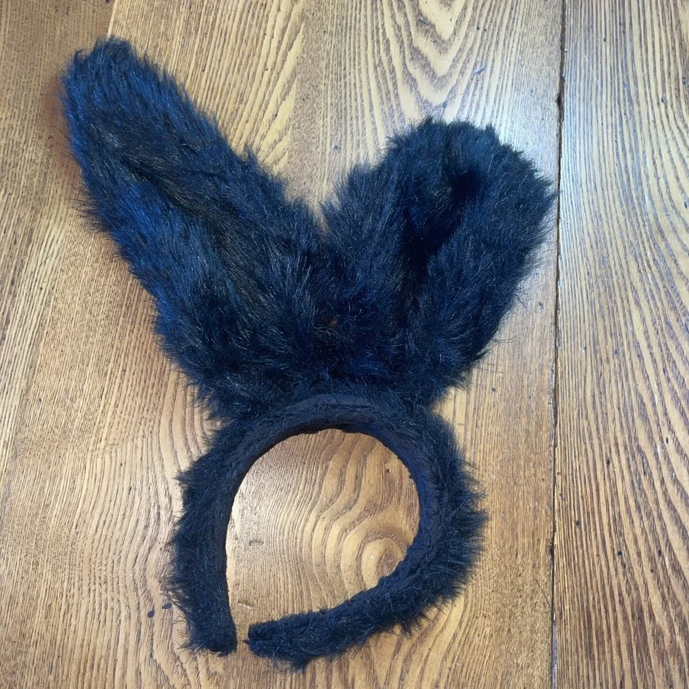 Black Rabbit off center ears headband furry satin Costume‎ Halloween